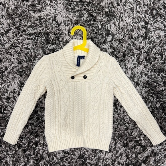 Janie and Jack Cable Knit Fisherman Sweater 3Tboys Toddler Cream Knit Button - Picture 3 of 11